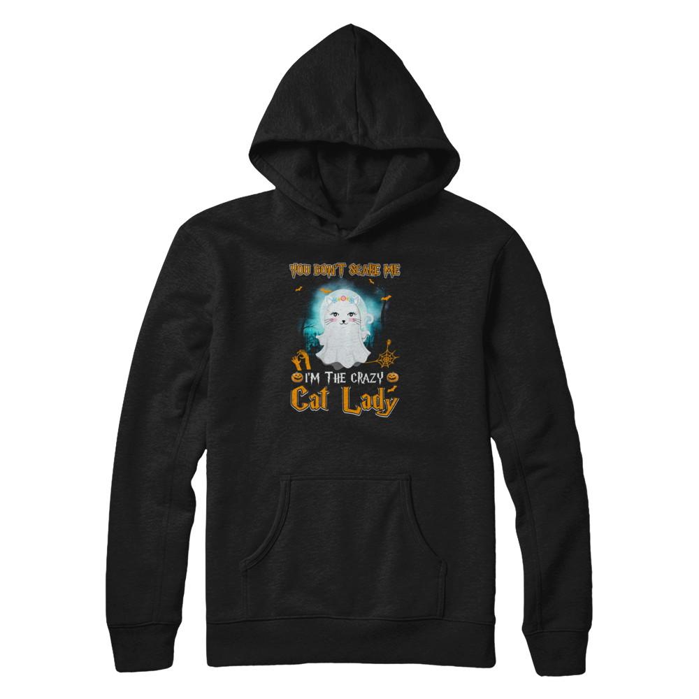 You Don't Scare Me I'm A Crazy Cat Lady Ghost Halloween-T-Shirt & Tank Top-Pullover Hoodie-Black