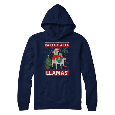 Fa Lla Lla Llama Christmas Singing Cute Ugly Sweater-T-Shirt & Sweatshirt-Pullover Hoodie-Navy
