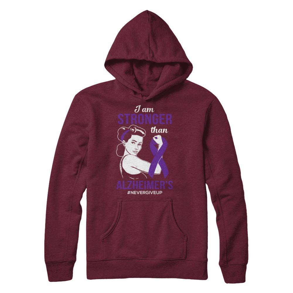 I Am Stronger Than Alzheimer's Awareness Support-T-Shirt & Hoodie-Pullover Hoodie-Maroon