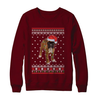 Boxer Christmas Ugly Sweater Lights Dog Xmas Gift-T-Shirt & Sweatshirt-Crewneck Sweatshirt-Maroon