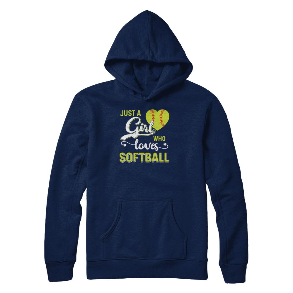 Just A Girl Who Loves Softball-T-Shirt & Tank Top-Pullover Hoodie-Navy