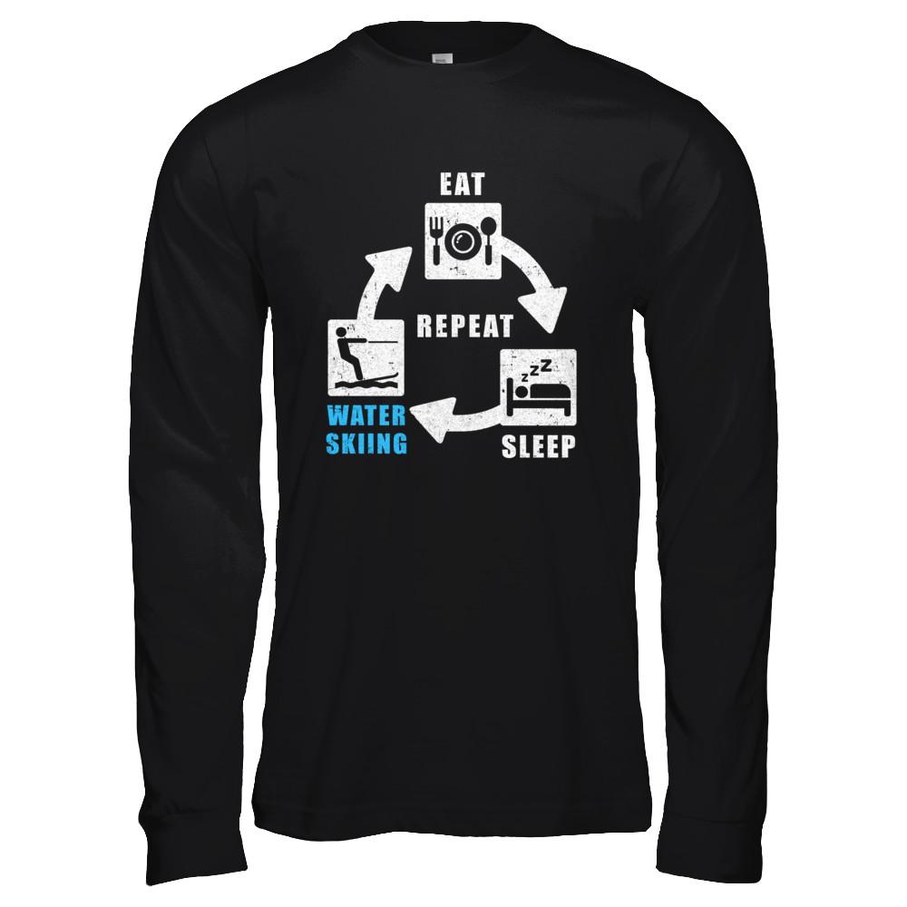 Eat Sleep Water Skiing Repeat Funny Lake Sports-T-Shirt & Hoodie-Long Sleeve T-Shirt-Black