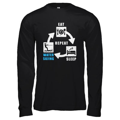 Eat Sleep Water Skiing Repeat Funny Lake Sports-T-Shirt & Hoodie-Long Sleeve T-Shirt-Black