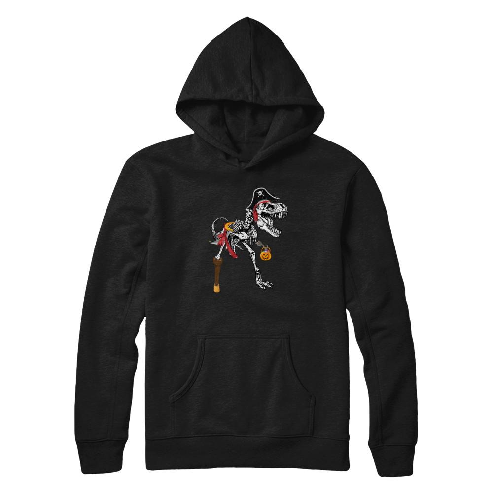 Dinosaurs T-Rex Skeleton Pirate Halloween Saurus For Men Women-T-Shirt & Hoodie-Pullover Hoodie-Black