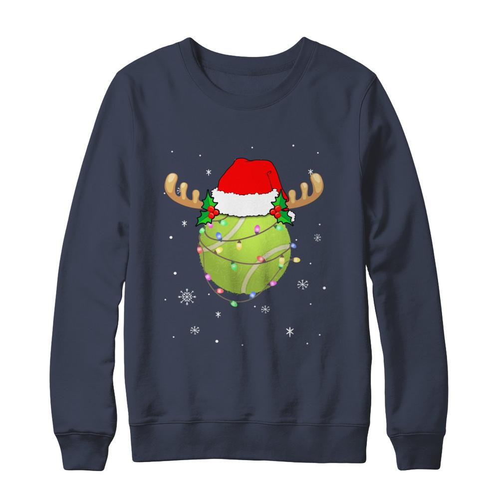 Santa Hat Tennis Reindeer Christmas Gifts-T-Shirt & Sweatshirt-Crewneck Sweatshirt-Navy
