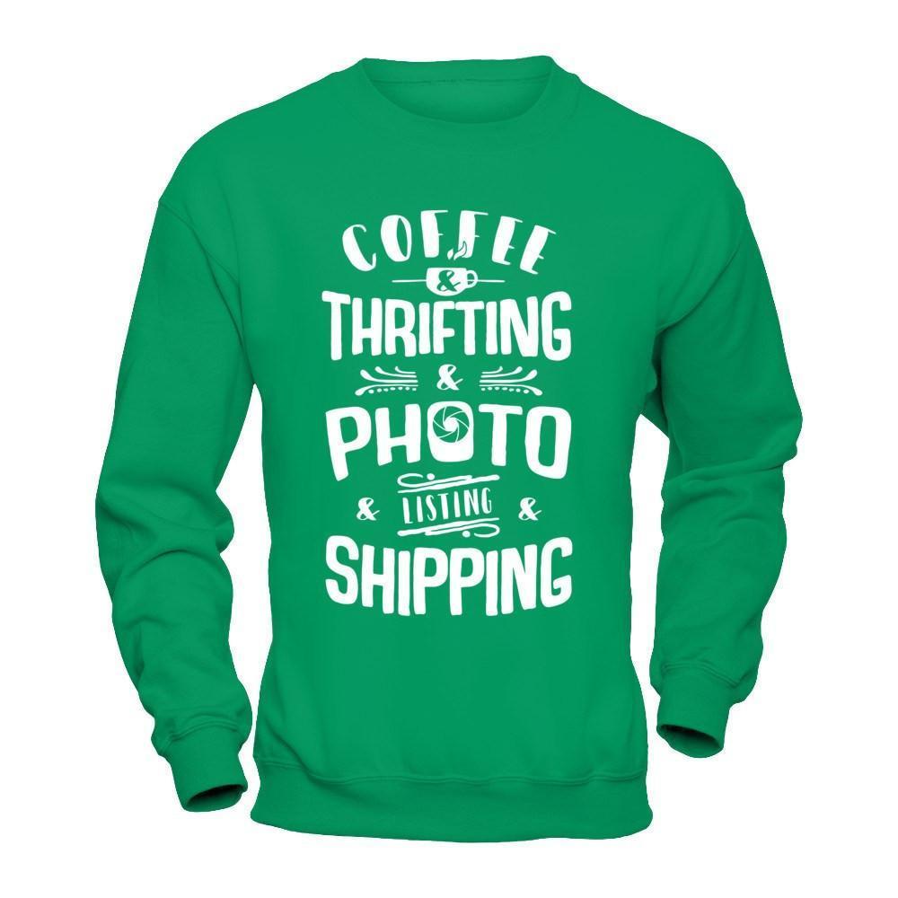 Coffee Thrifting Photos Listing Shipping-T-Shirt & Hoodie-Crewneck Sweatshirt-Irish Green