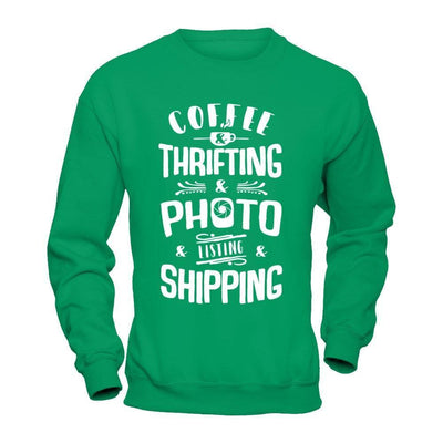 Coffee Thrifting Photos Listing Shipping-T-Shirt & Hoodie-Crewneck Sweatshirt-Irish Green