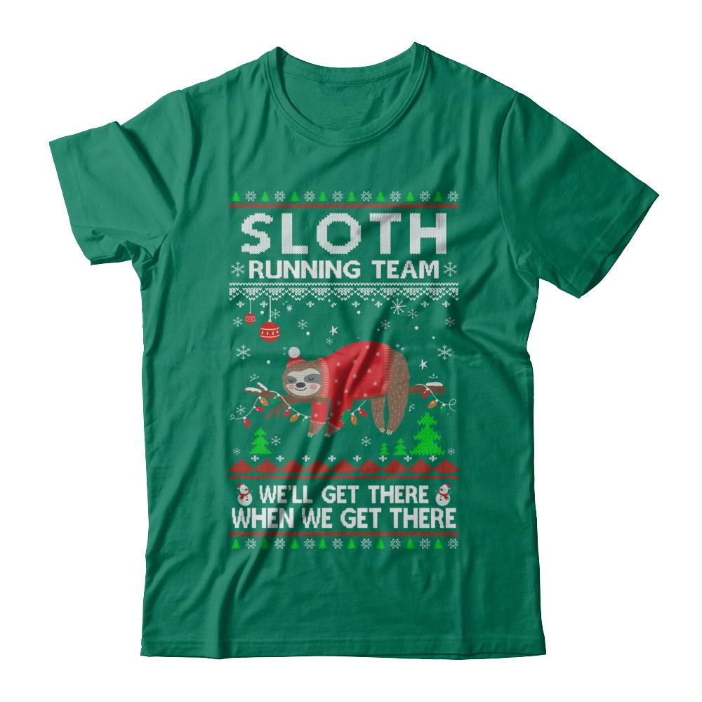 Funny Sloth Running Team Ugly Christmas Sweater Gift-T-Shirt & Sweatshirt-Classic T-Shirt-Kelly Green