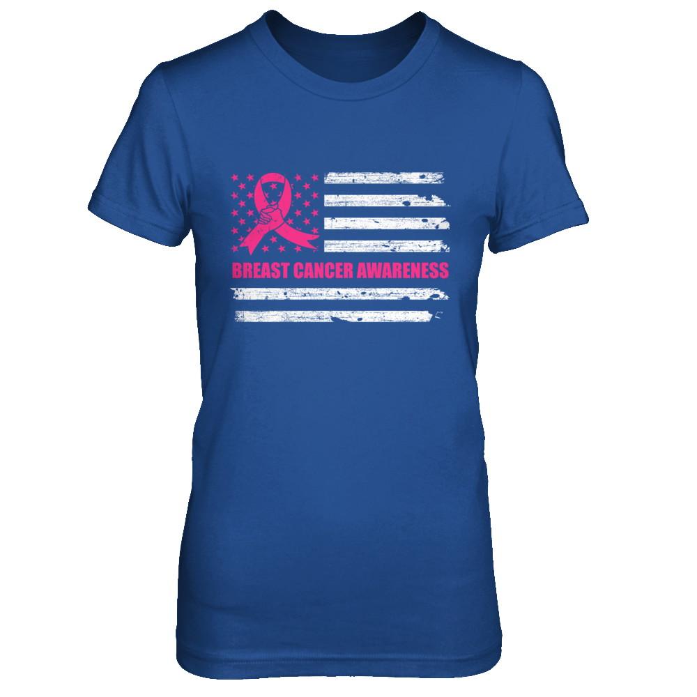 Pink Ribbon Breast Cancer Awareness US Flag-T-Shirt & Hoodie-Women's T-Shirt-Royal