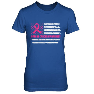 Pink Ribbon Breast Cancer Awareness US Flag-T-Shirt & Hoodie-Women's T-Shirt-Royal