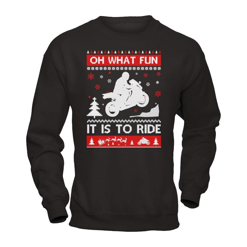 Motorbike Sweater Christmas Oh What Fun It Is To Ride-T-Shirt & Hoodie-Crewneck Sweatshirt-Black