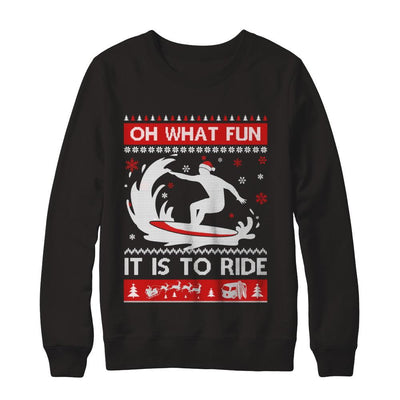 Oh What Fun It Is To Ride Sweater Christmas Surfing-T-Shirt & Sweatshirt-Crewneck Sweatshirt-Black