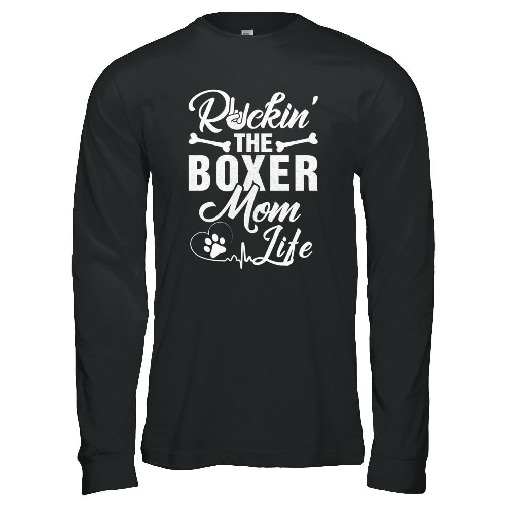 Rockin The Boxer Mom Life-T-Shirt & Tank Top-Long Sleeve T-Shirt-Black