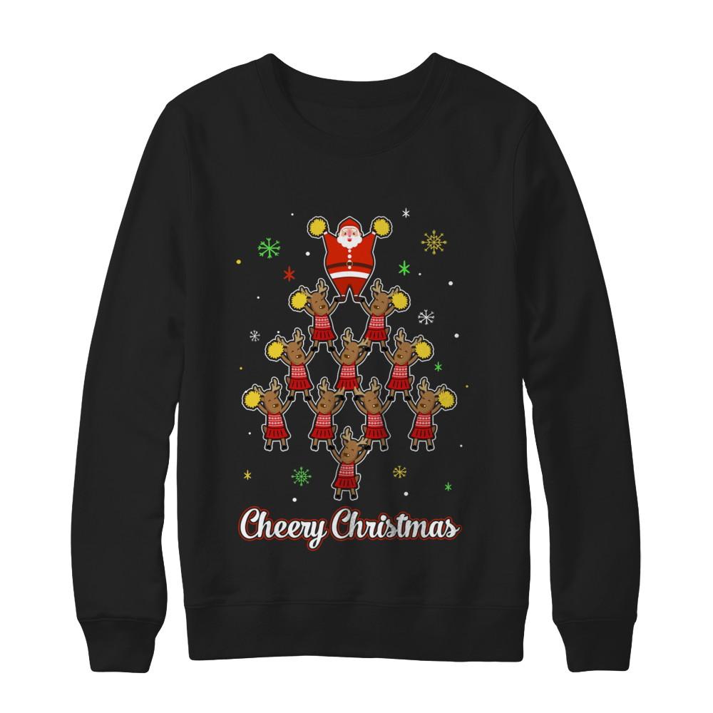 Cheery Christmas Funny Reindeer Santa Claus Cheerleader-T-Shirt & Sweatshirt-Crewneck Sweatshirt-Black