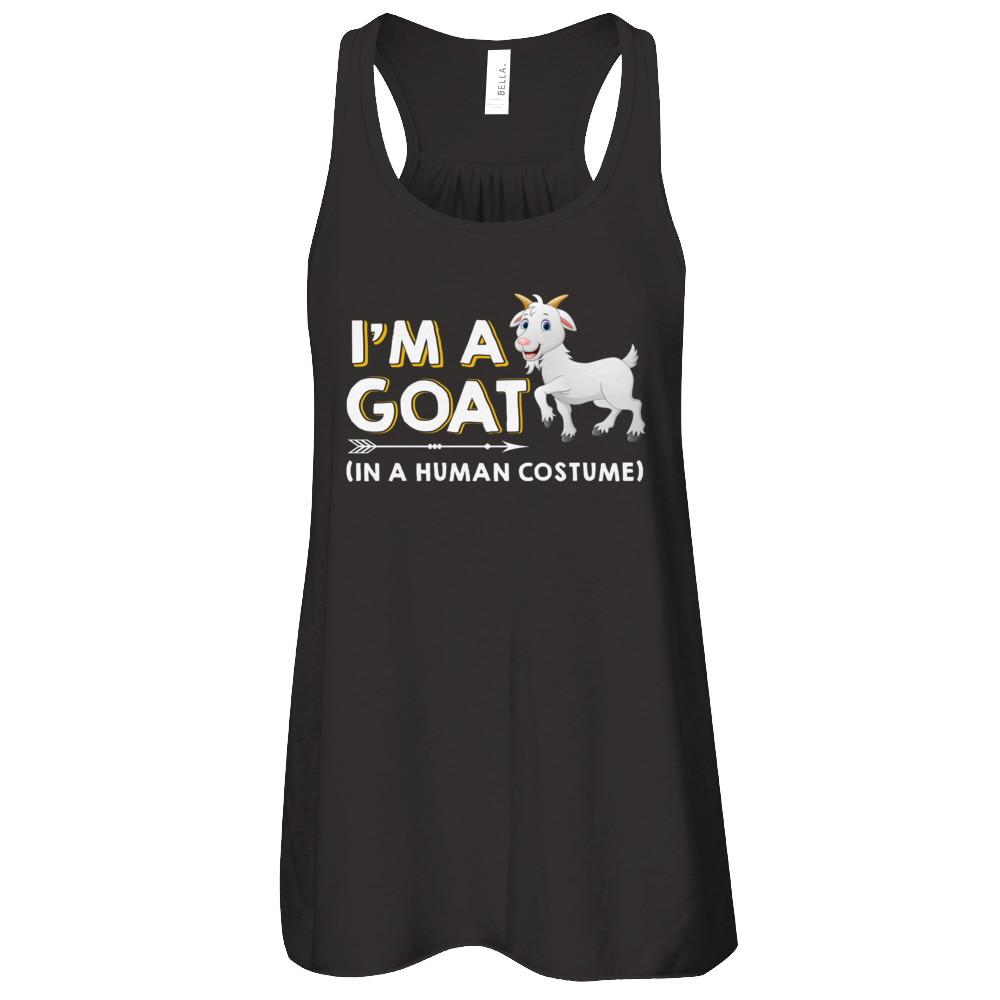 Halloween I'm A Goat In A Human Costume Funny Goat-T-Shirt & Tank Top-Women's Flowy Racerback Tank-Black
