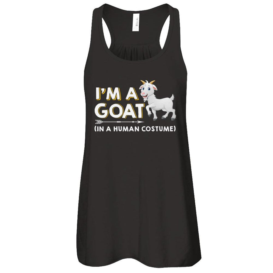 Halloween I'm A Goat In A Human Costume Funny Goat-T-Shirt & Tank Top-Women's Flowy Racerback Tank-Black