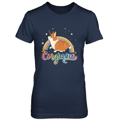 Corgicorn Corgi Unicorn Kids Space Galaxy Rainbow-T-Shirt & Hoodie-Women's T-Shirt-Navy