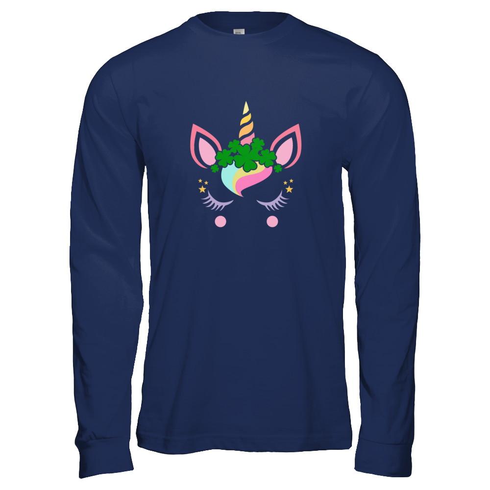 St Patrick's Day Leprechaun Unicorn Face-T-Shirt & Tank Top-Long Sleeve T-Shirt-Navy