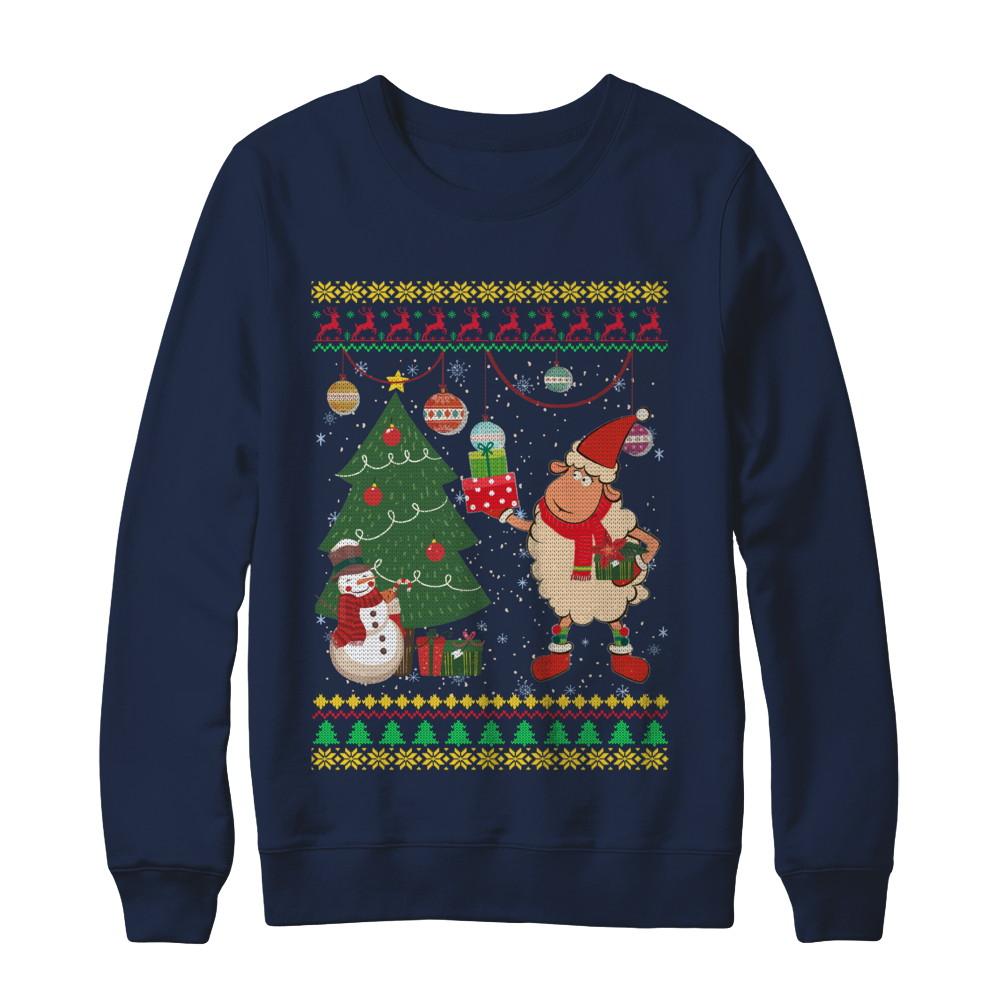 Funny Sheep Lamb Christmas Cute Family Ugly Sweater-T-Shirt & Sweatshirt-Crewneck Sweatshirt-Navy