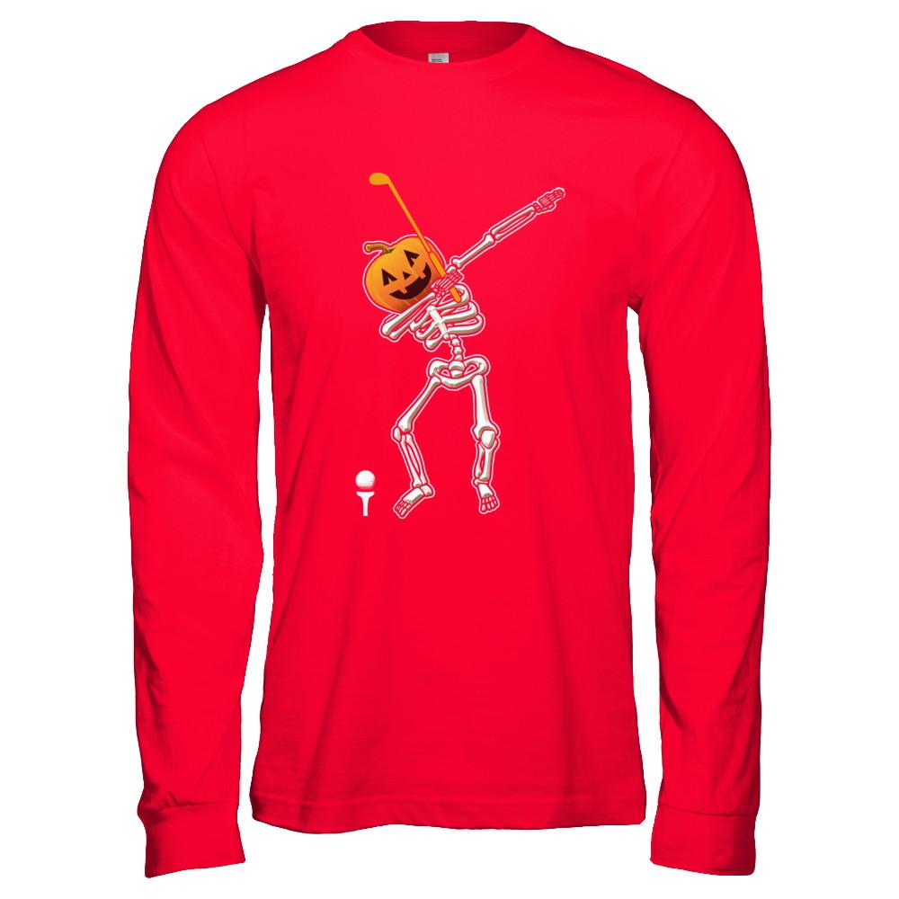 Halloween Dabbing Skeleton Golf-T-Shirt & Hoodie-Long Sleeve T-Shirt-Red