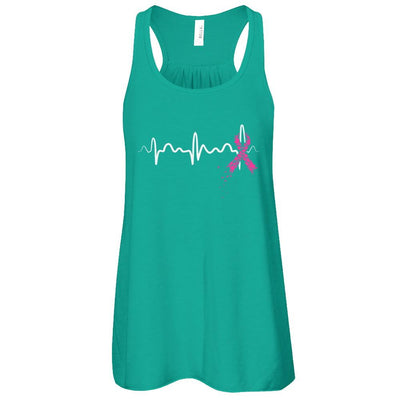 Breast Cancer Heartbeat Awareness-T-Shirt & Tank Top-Women's Flowy Racerback Tank-Kelly