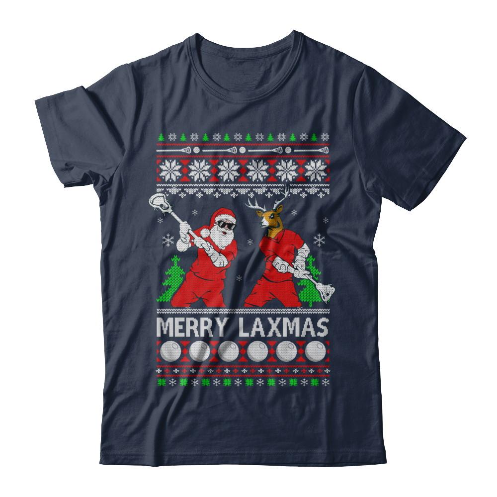 Lacrosse Santa Reindeer Merry Laxmas Ugly Christmas Sweater-T-Shirt & Sweatshirt-Classic T-Shirt-Navy