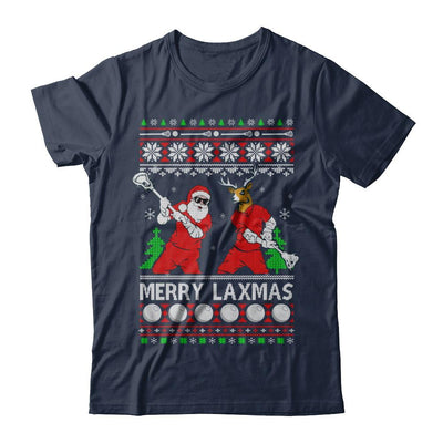 Lacrosse Santa Reindeer Merry Laxmas Ugly Christmas Sweater-T-Shirt & Sweatshirt-Classic T-Shirt-Navy