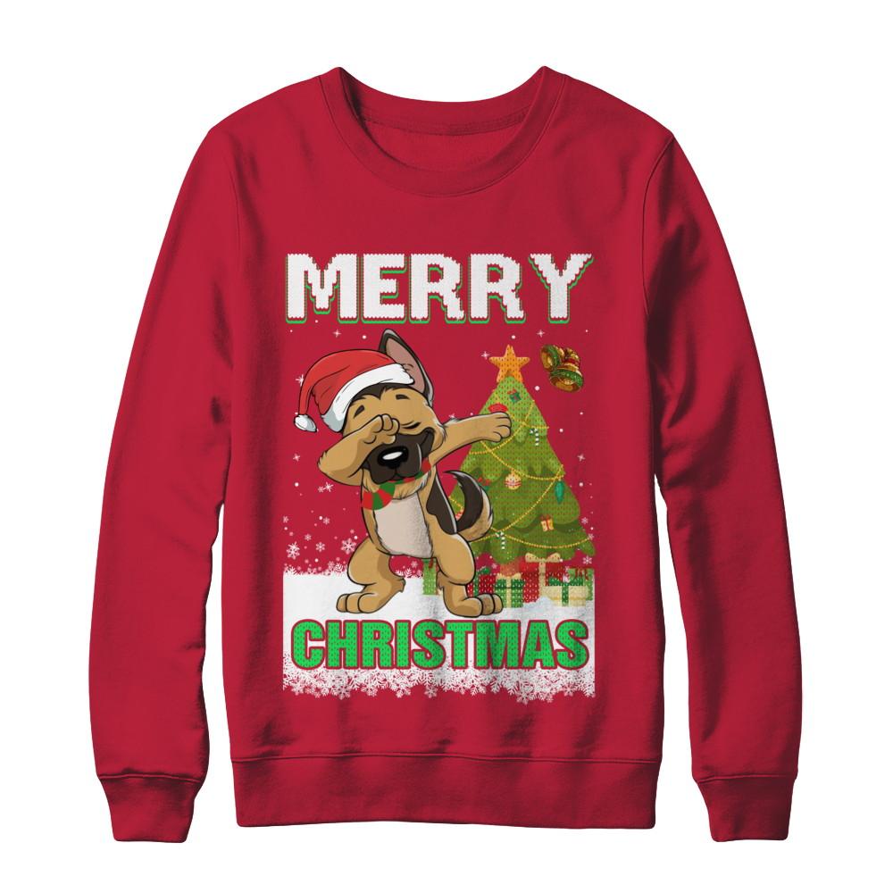 Cute German Shepherd Claus Merry Christmas Ugly Sweater-T-Shirt & Sweatshirt-Crewneck Sweatshirt-Red