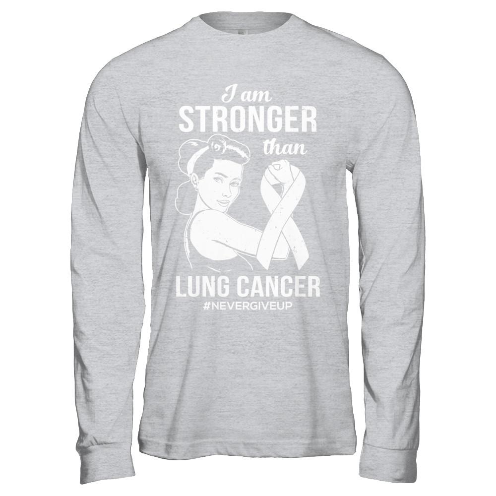 I Am Stronger Than Lung Cancer Awareness Support-T-Shirt & Hoodie-Long Sleeve T-Shirt-Sport Grey