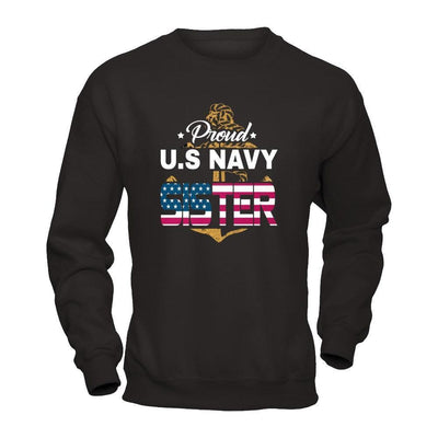 Proud US Navy Sister-T-Shirt & Hoodie-Crewneck Sweatshirt-Black