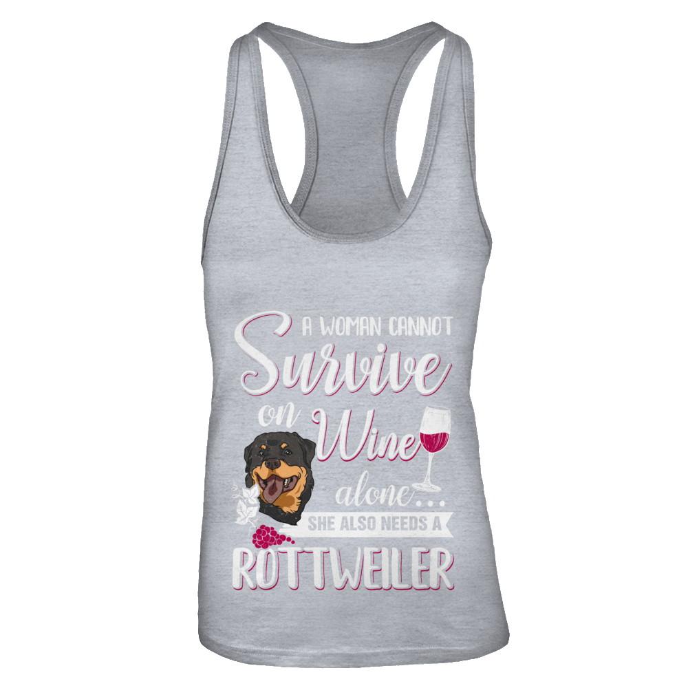 A Woman Can't Survive On Wine Alone Rottweiler Dog-T-Shirt & Tank Top-Women's Ideal Racerback Tank-Heather Grey