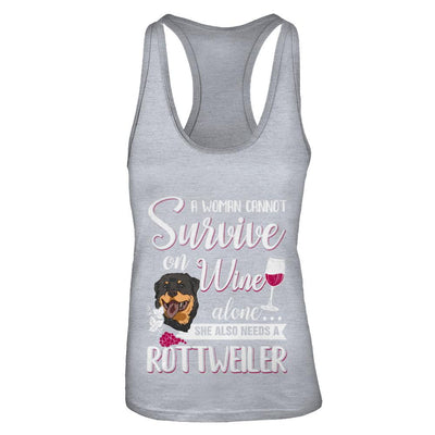 A Woman Can't Survive On Wine Alone Rottweiler Dog-T-Shirt & Tank Top-Women's Ideal Racerback Tank-Heather Grey