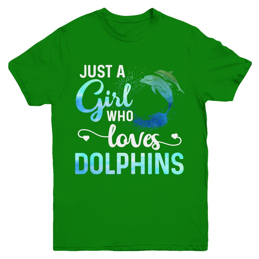 Just A Girl Who Loves Dolphins Youth-Youth Shirt-Youth T-Shirt-Irish Green