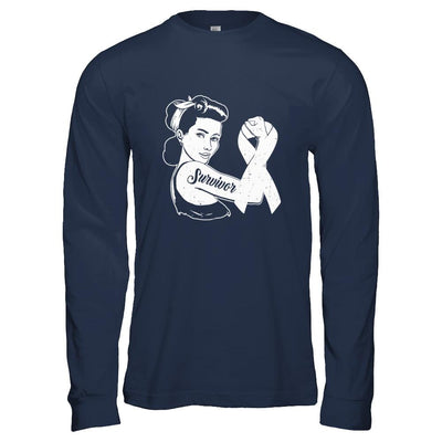 We Can Cure It Lung Cancer Clear Awareness Survivor-T-Shirt & Hoodie-Long Sleeve T-Shirt-Navy