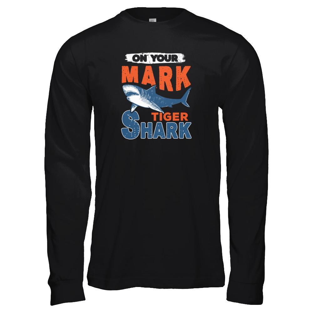 On Your Mark Tiger Shark Distressed-T-Shirt & Tank Top-Long Sleeve T-Shirt-Black
