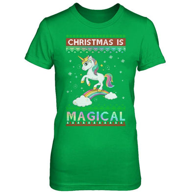 Christmas Is Magical Unicorn Ugly Christmas Sweater-T-Shirt & Sweatshirt-Women's T-Shirt-Irish Green