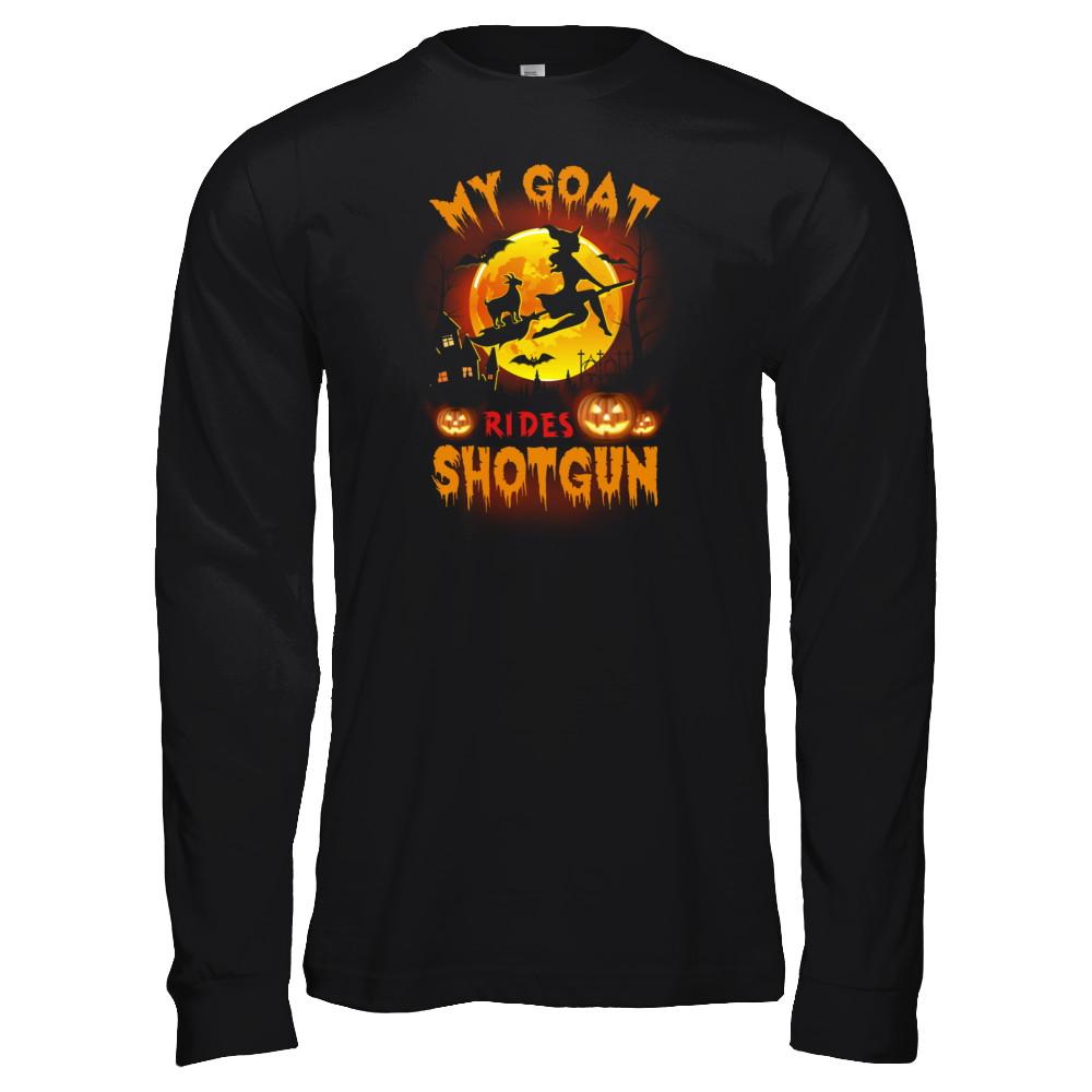 My Goat Rides Shotgun Halloween Goat-T-Shirt & Tank Top-Long Sleeve T-Shirt-Black