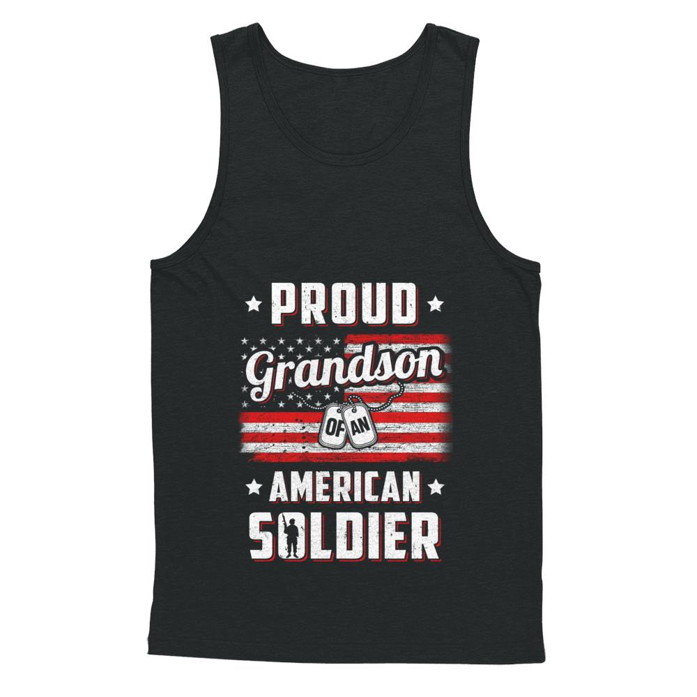 Proud Grandson Of A Soldier Army Papa Veteran-T-Shirt & Hoodie-Unisex Tank-Black