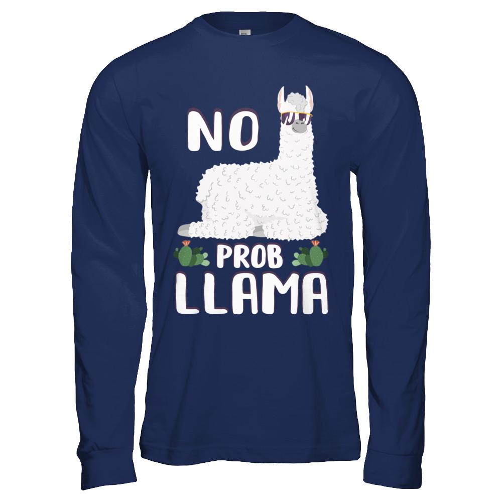 No Prob Llama No Drama Mama Alpaca Llamacorn-T-Shirt & Hoodie-Long Sleeve T-Shirt-Navy