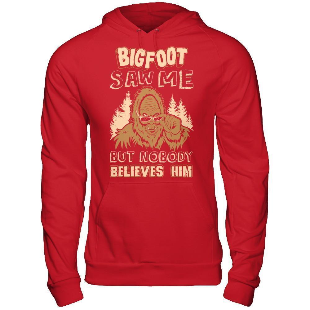 Bigfoot Saw Me But Nobody Believes Him-T-Shirt & Hoodie-Pullover Hoodie-Red
