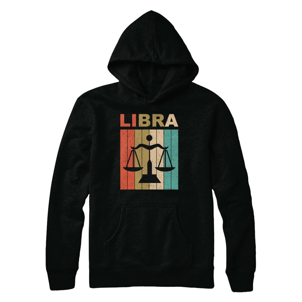 Vintage Libra Zodiac September October Birthday Gift-T-Shirt & Hoodie-Pullover Hoodie-Black