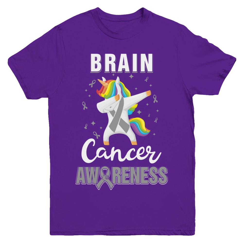 Inspirational Brain Cancer Awareness Unicorn Support Youth-Youth Shirt-Youth T-Shirt-Purple