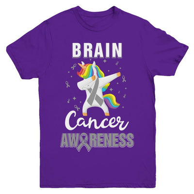 Inspirational Brain Cancer Awareness Unicorn Support Youth-Youth Shirt-Youth T-Shirt-Purple