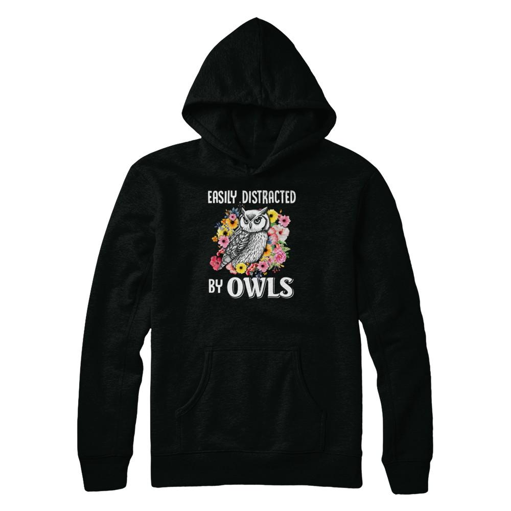 Easily Distracted By Owls-T-Shirt & Tank Top-Pullover Hoodie-Black
