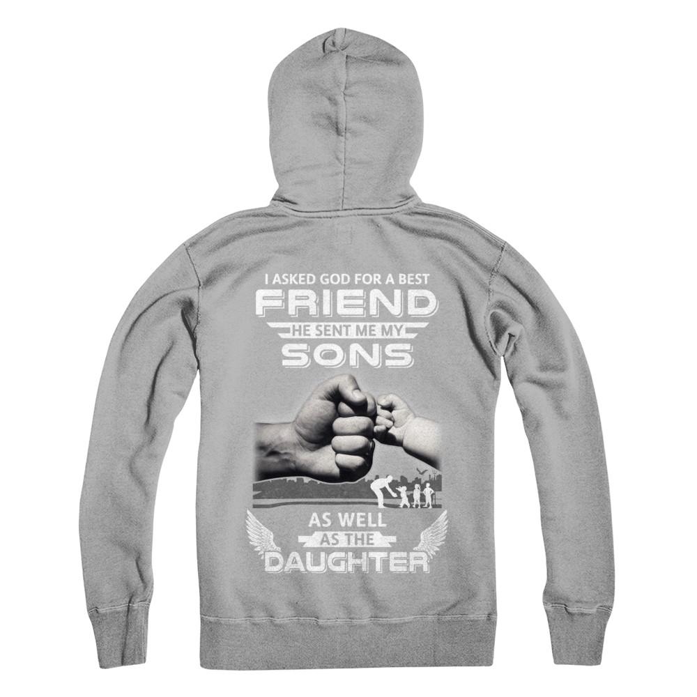 I Asked God For A Best Friend He Sent Me My Sons And Daughter-T-Shirt & Hoodie-Pullover Hoodie-Light Steel