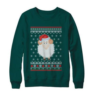 Pajamas Lamb Sheep Santa Hat Ugly Christmas Sweater-T-Shirt & Sweatshirt-Crewneck Sweatshirt-Deep Forest