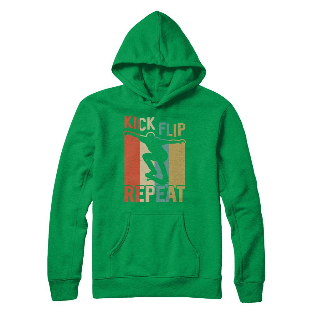 Kick Flip Skateboarding Repeat Vintage Skate-T-Shirt & Hoodie-Pullover Hoodie-Irish Green