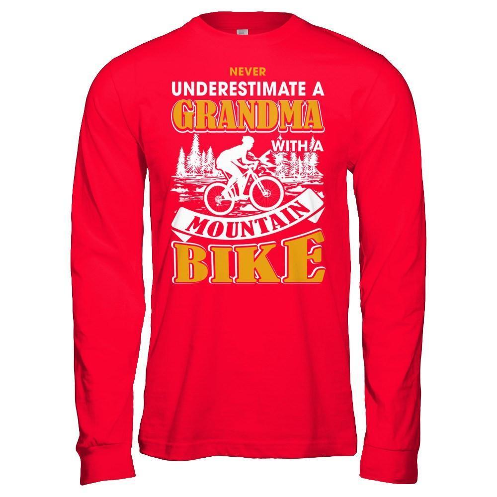 Never Underestimate A Grandma With A Mountain Bike-T-Shirt & Hoodie-Long Sleeve T-Shirt-Red