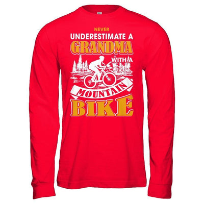 Never Underestimate A Grandma With A Mountain Bike-T-Shirt & Hoodie-Long Sleeve T-Shirt-Red