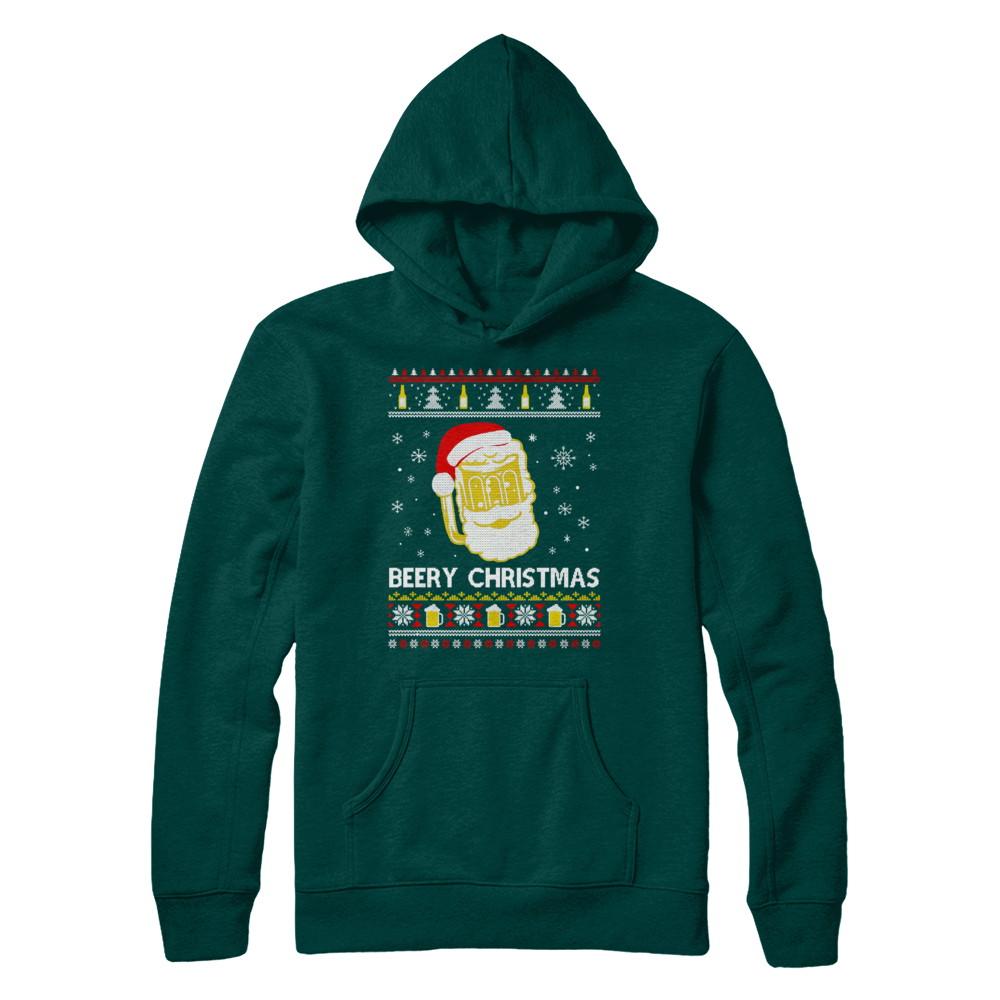 Beery Christmas Ugly Christmas Sweater Christmas Beer-T-Shirt & Sweatshirt-Pullover Hoodie-Deep Forest
